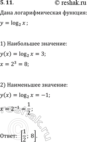 Изображение 5.11. На каком промежутке наибольшее значение функции y=log_2 x равно 3, а наименьшее равно...