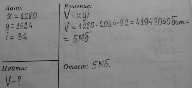 Изображение 11. Определите объём видеопамяти компьютера, который необходим для реализации графического режима монитора, характеристики которого показаны на...