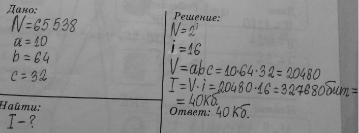 Изображение 9.	Для передачи сообщения использовалась кодировка Unicode (N — 65 536). Сообщение заняло 10 страниц, на каждой из которых 64 строки по 32 символа. Каков информационный...